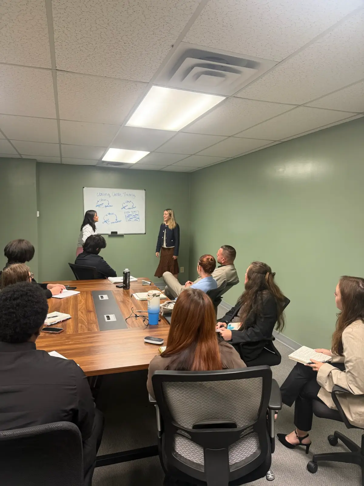 Morning training — closing circle theory on the board.