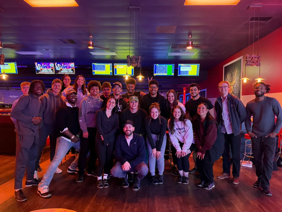 Team bowling night — the whole crew out together.